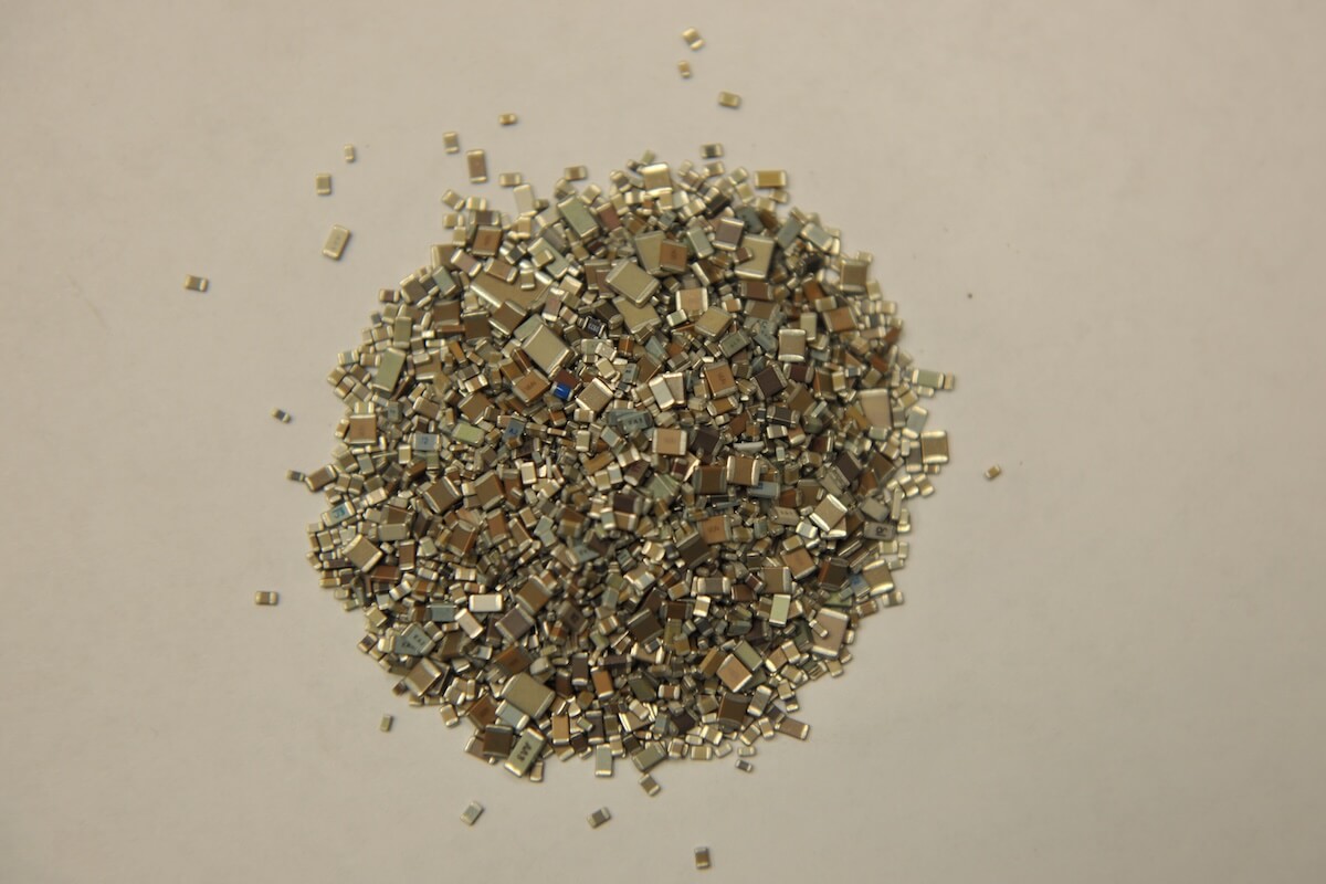 Capacitors containing palladium and silver from precious metal refining services.